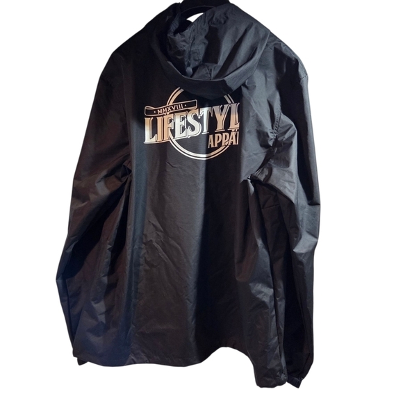 Lifestyle Men's Black Mesh Hooded Windbreaker Rain Jacket Size 2XL - Picture 3 of 8